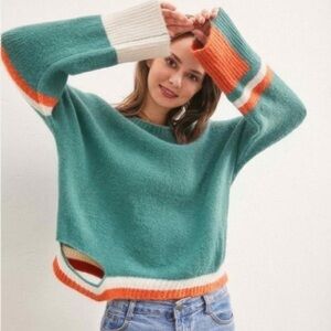 Color Block Sweater With Cut Out
